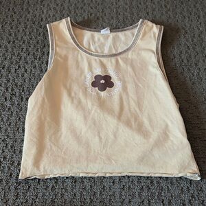 SHEIN Cream Tank Top with Brown Floral Accent